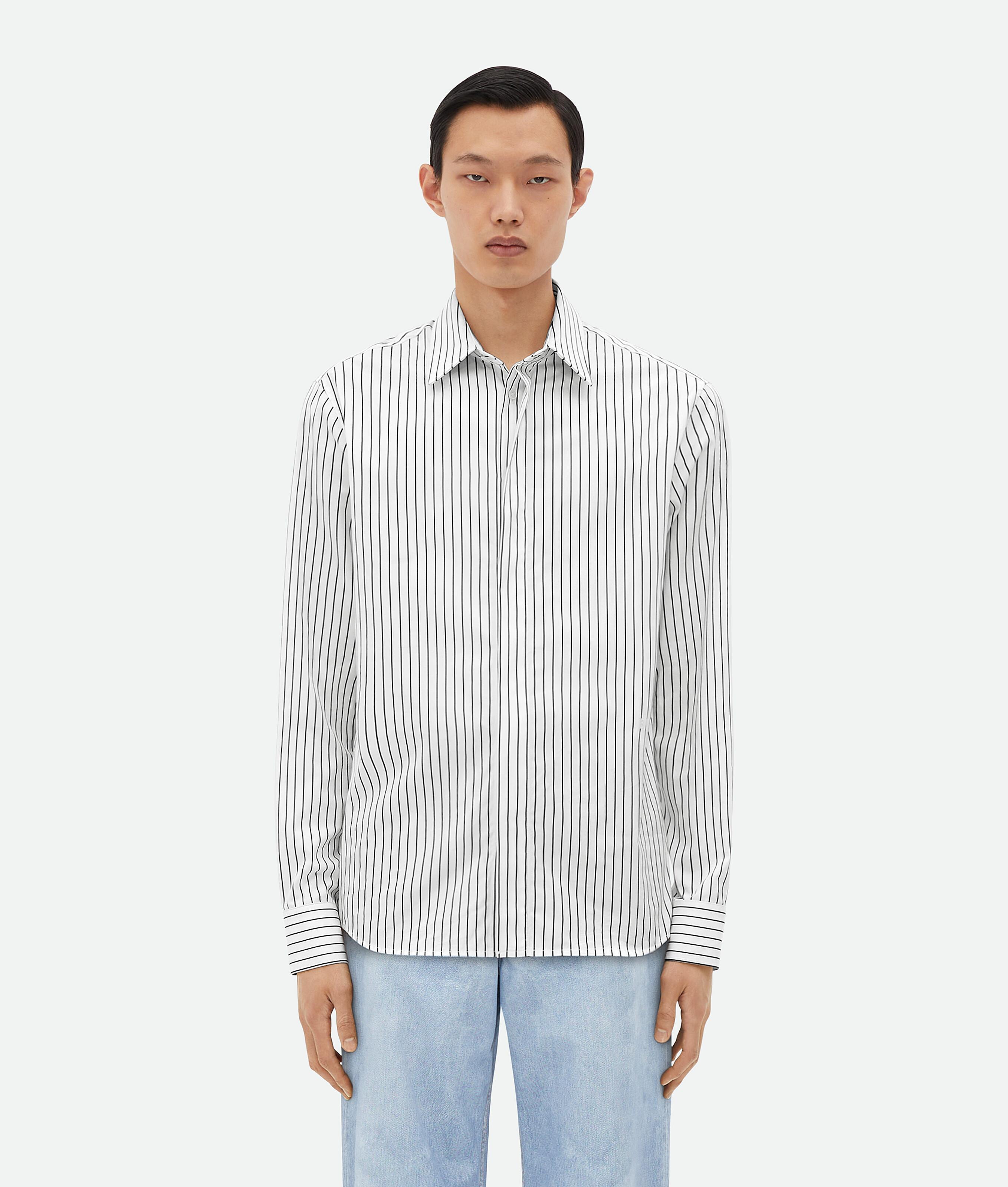 Men's Pinstripe Poplin Shirt in White / Black Product Image