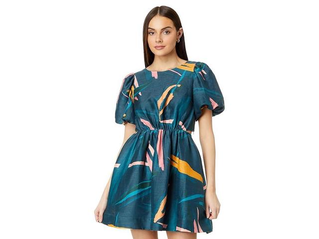 vineyard vines Print Puff Sleeve Cutout Linen Blend Dress Product Image