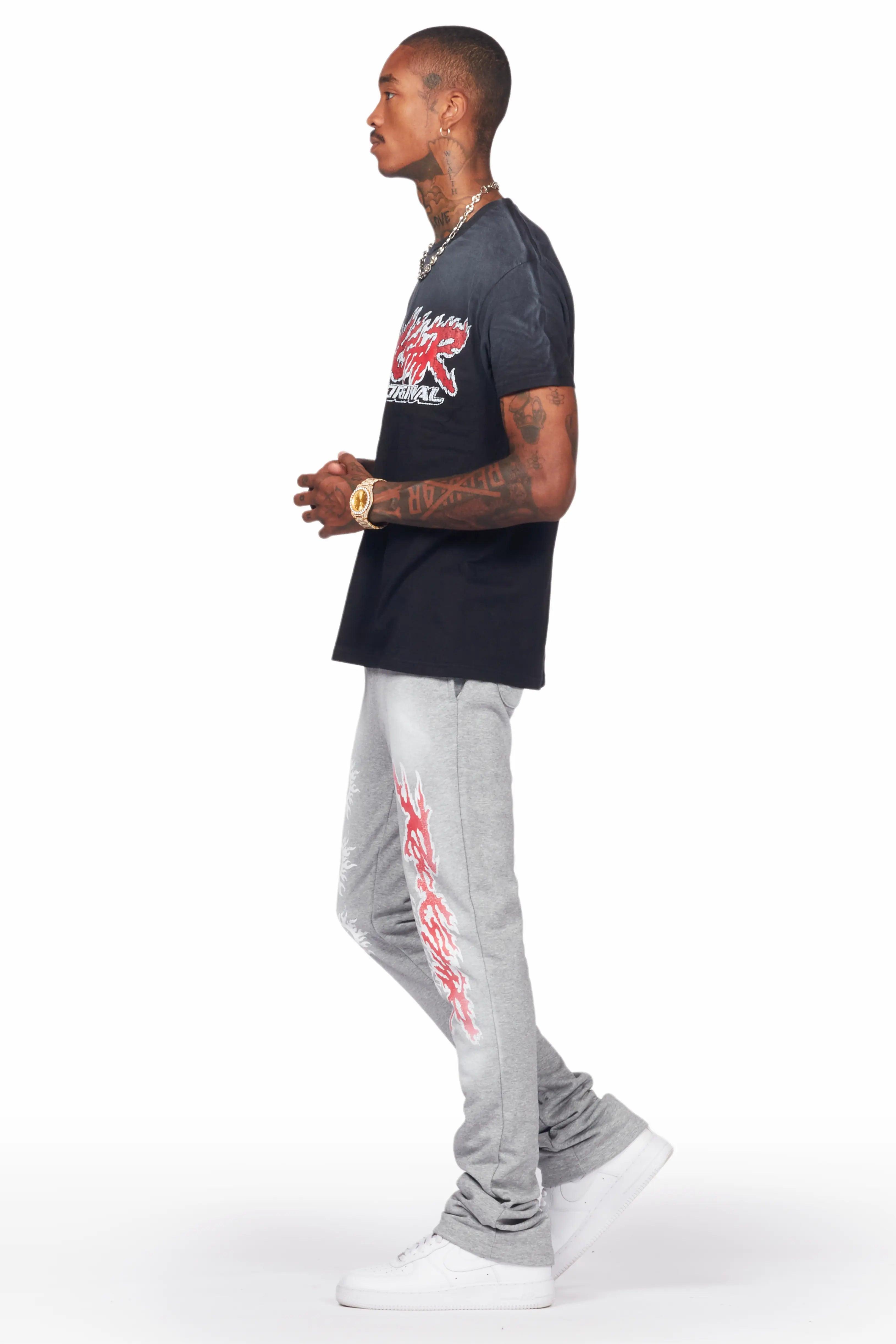 Yash Black/Grey T-Shirt/Stacked Flare Track Pant Set Male Product Image