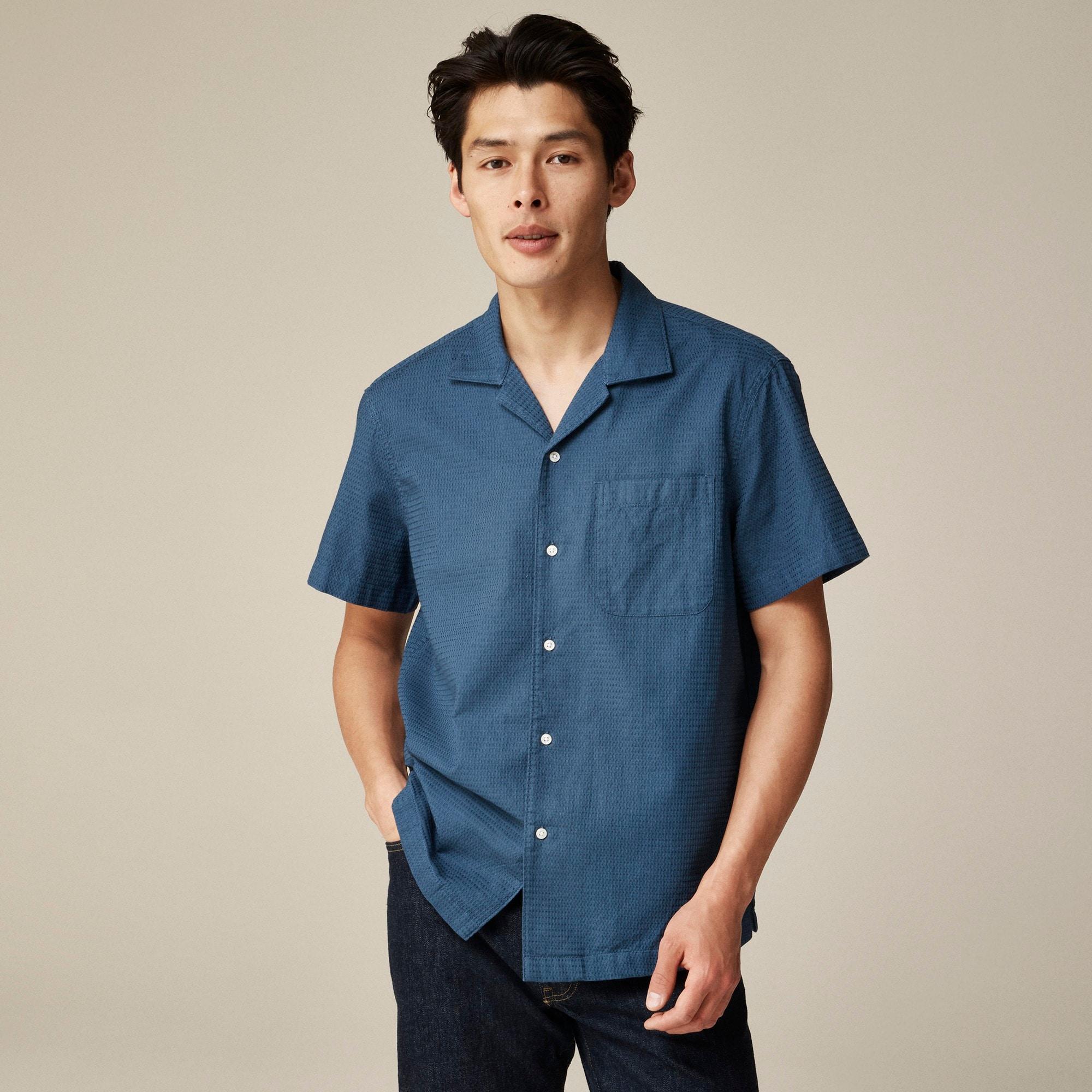 Relaxed short-sleeve textured cotton camp-collar shirt Product Image