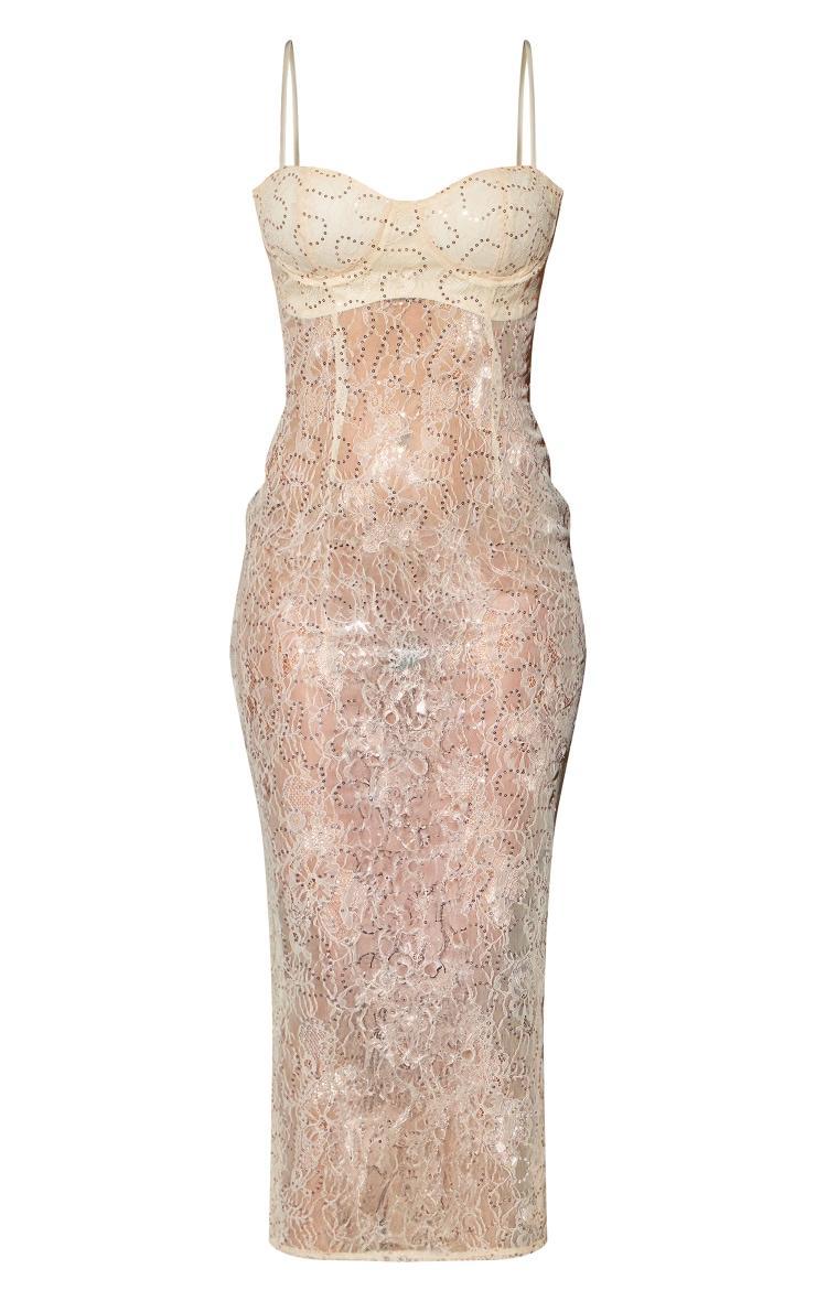 Tall Nude Lace Sequin Detail Midaxi Dress Product Image