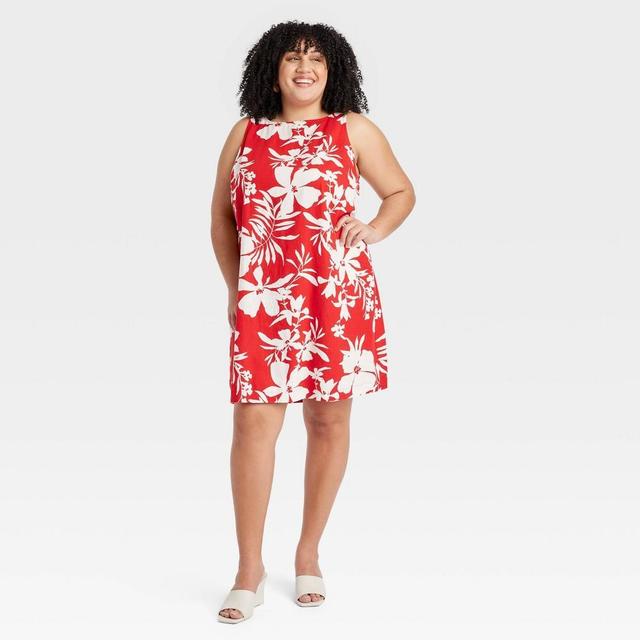 Womens Mini Shift Dress - Ava & Viv Red Floral 1X Product Image