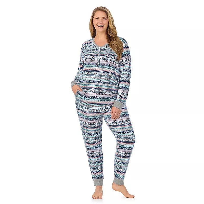 Plus Size Cuddl Duds Cozy Long Sleeve Henley Pajama Top & Pajama Bottoms Set, Womens Product Image