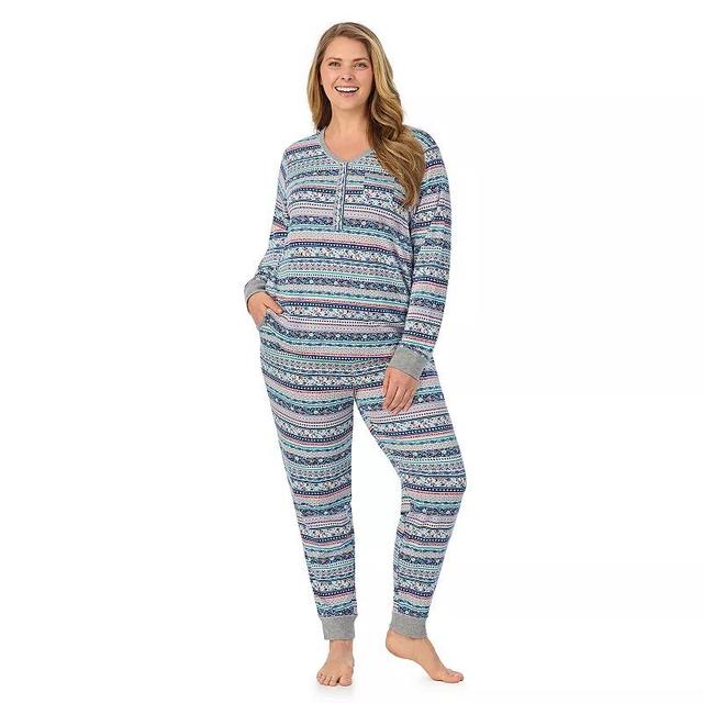 Plus Size Cuddl Duds Cozy Long Sleeve Henley Pajama Top & Pajama Bottoms Set, Womens Product Image