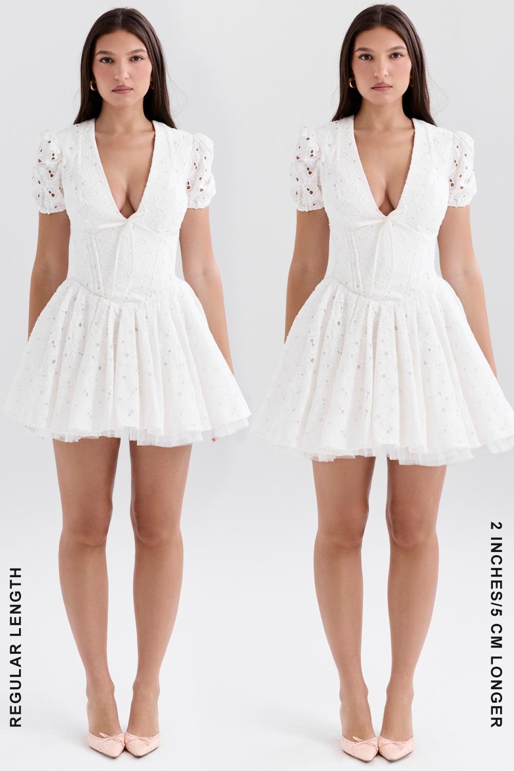 Imani White Pleated Broderie Anglais Mini Dress Product Image