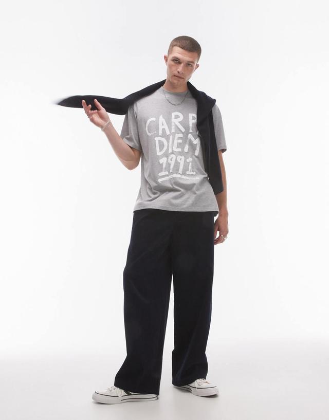 Topman oversized fit T-shirt with Carpe Diem print in gray heather Product Image