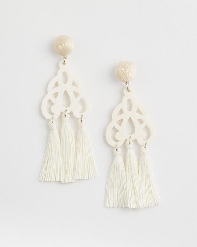 No Droop White Fringe Earrings   Chico's - White - Women Product Image