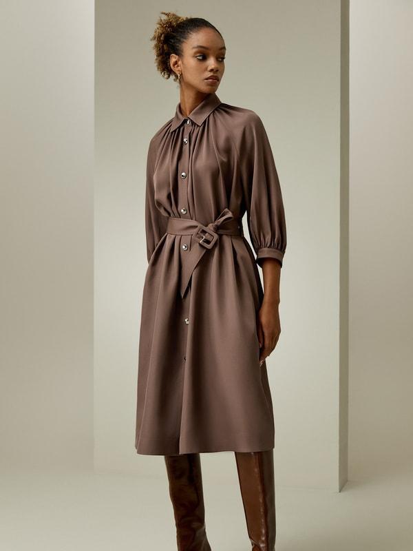 Belted Silk-Wool Windbreaker Dress Product Image