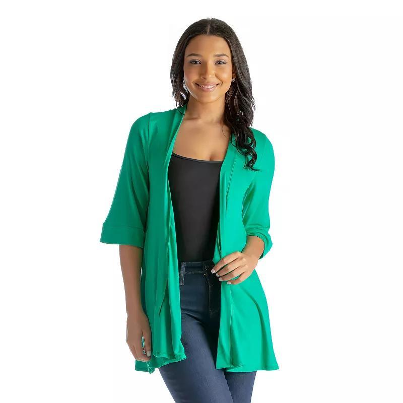 Womens 24Seven Comfort Apparel Open Front Elbow Length Sleeve Cardigan Green Product Image