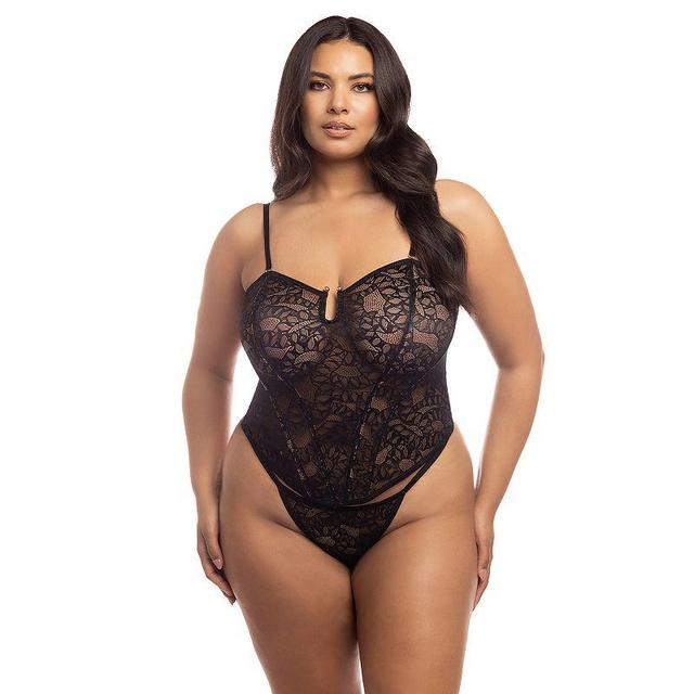 Plus Size Oh La La Cheri Kai Bustier & Thong Lingerie Set 61-11358X, Womens Product Image