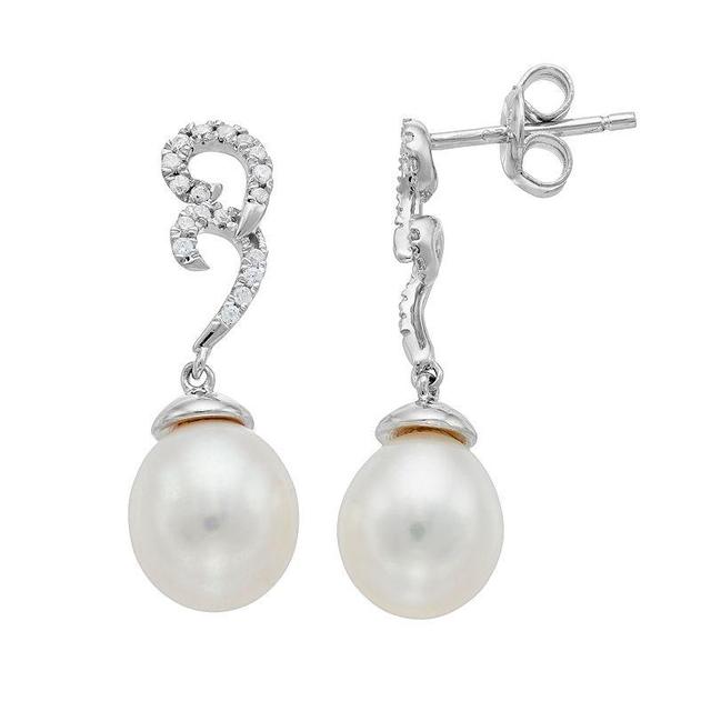 Sterling Silver Freshwater Cultured Pearl & Cubic Zirconia Swirl Drop Earrings, Womens Product Image