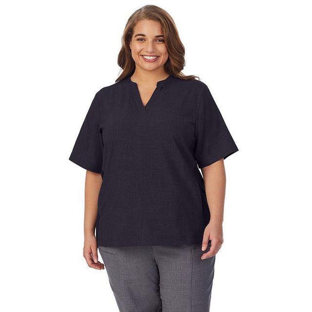 Plus Size Cuddl Duds Scrubs 4-Pocket Split Neck Top, Womens Product Image