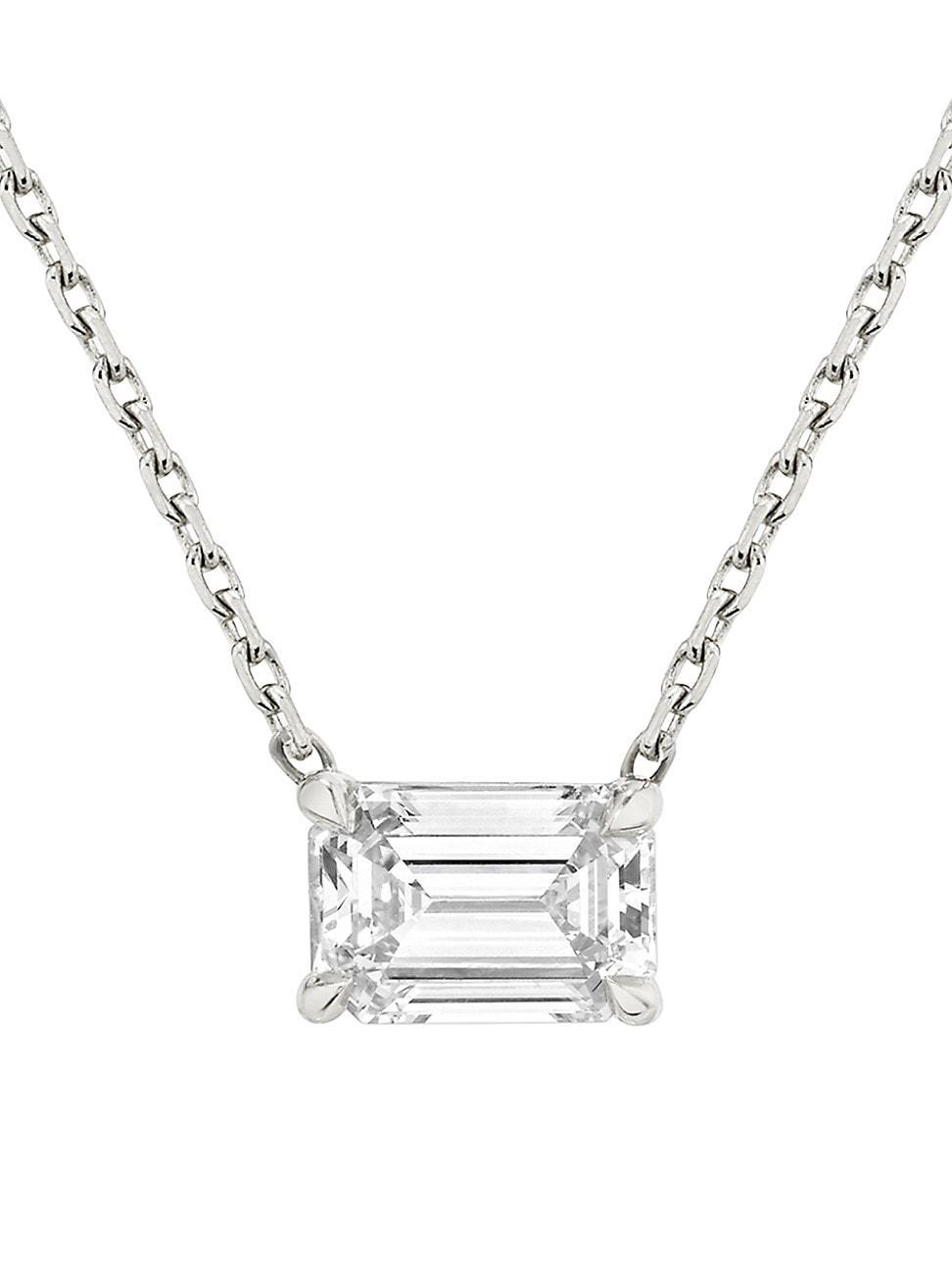 Womens 14K White Gold & Emerald-Cut Lab-Grown Diamond Pendant Necklace - White Gold Product Image