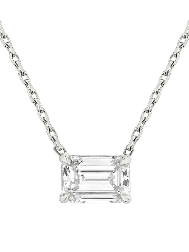 Womens 14K White Gold & Emerald-Cut 1.00 TCW Lab-Grown Diamond Pendant Necklace Product Image