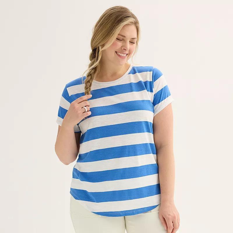 Plus Size Sonoma Goods For Life Short-Sleeve Crew Tee, Womens Ivory Stripe product image