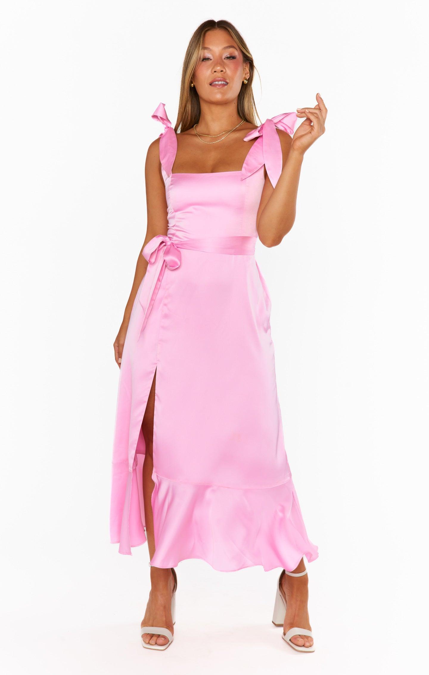 Garden Midi Dress ~ Pink Luxe Satin Product Image