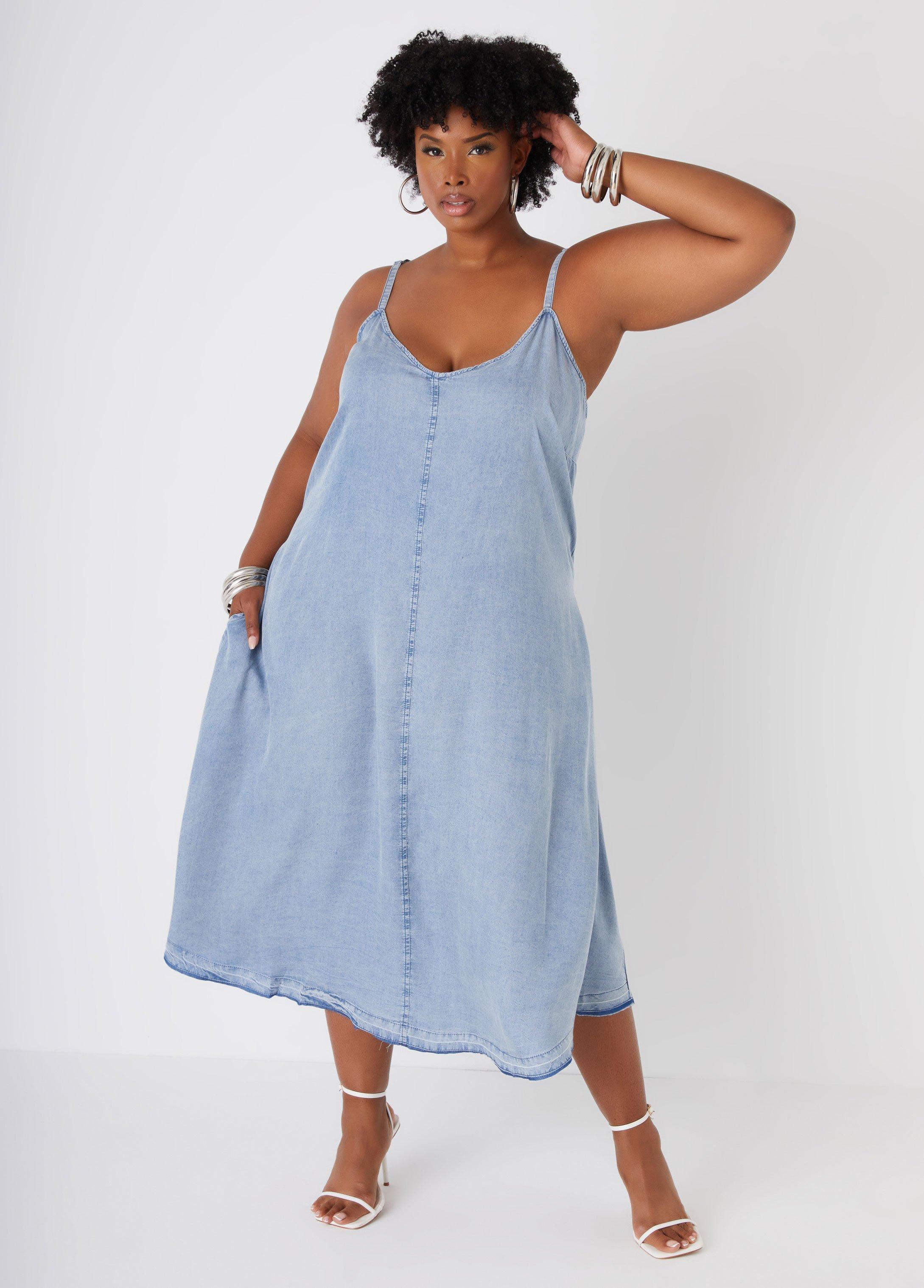 Plus Size Chambray Midi Dress Ashley Stewart product image