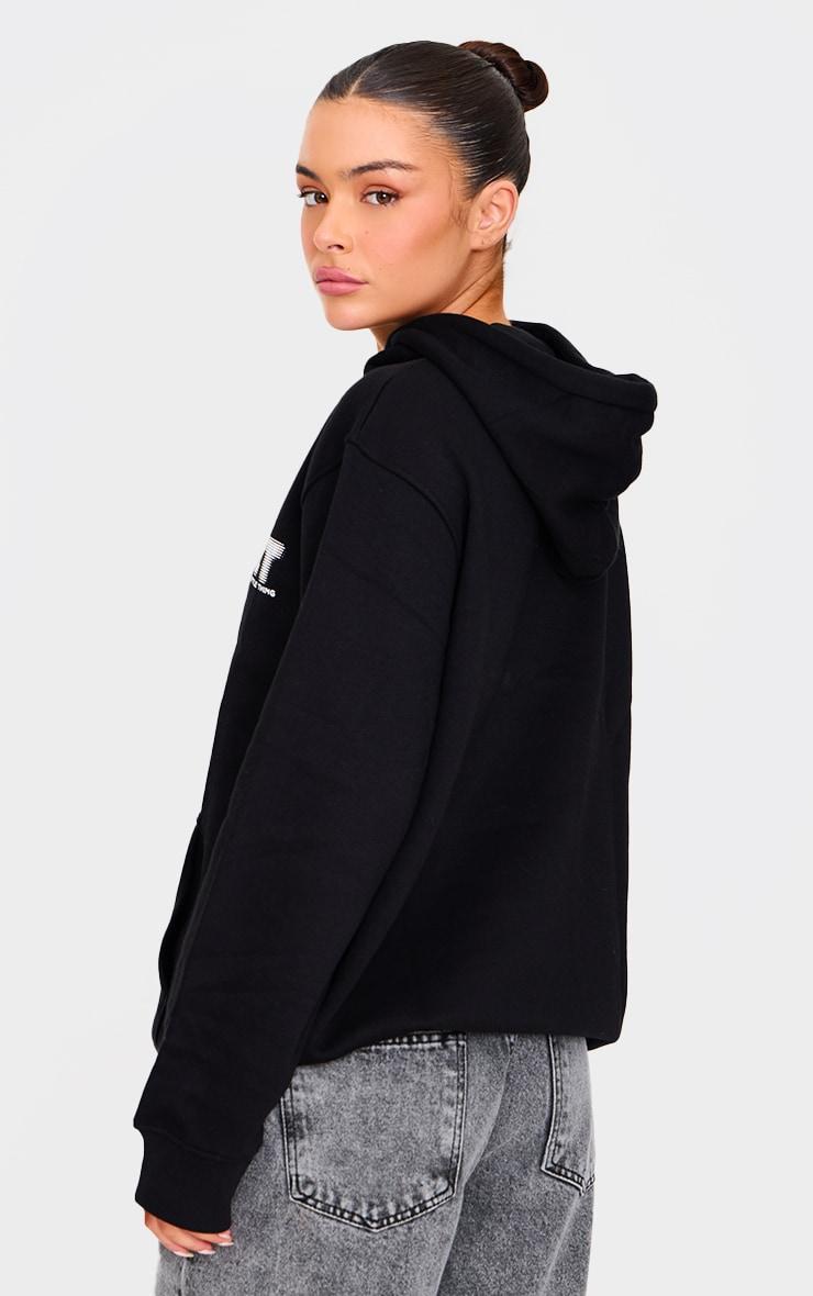 PRETTYLITTLETHING Black Printed Oversized Hoodie Product Image