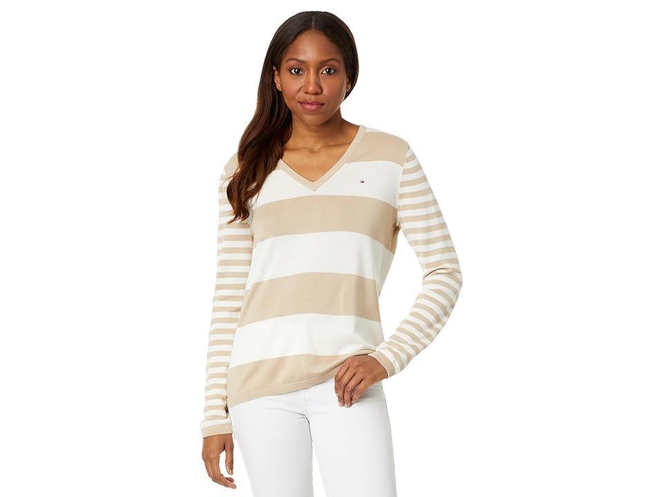 Women's Mixed-Stripe V-Neck Sweater Product Image