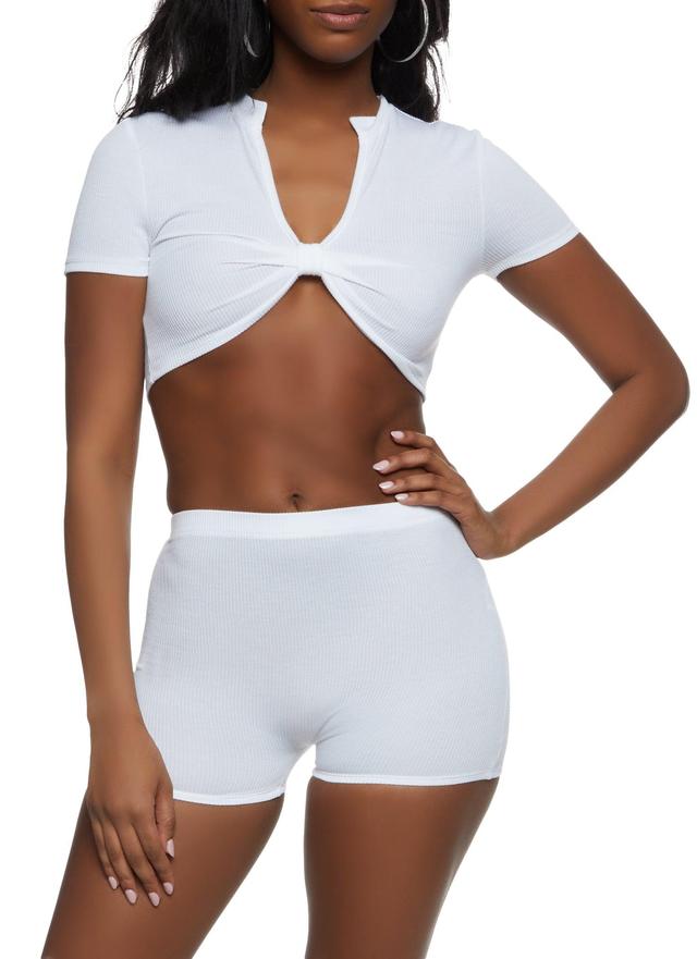 Womens Ribbed Knot Front Crop Top and Shorts Set Product Image