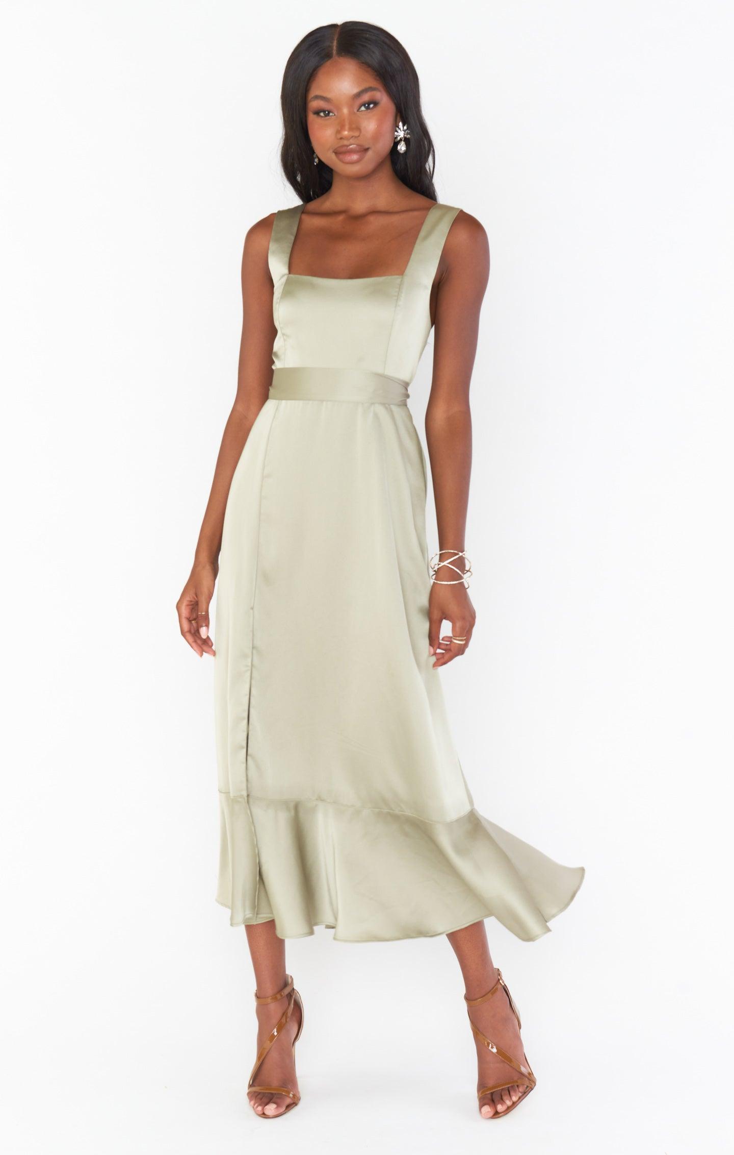 Claire Midi Dress ~ Moss Green Luxe Satin Product Image