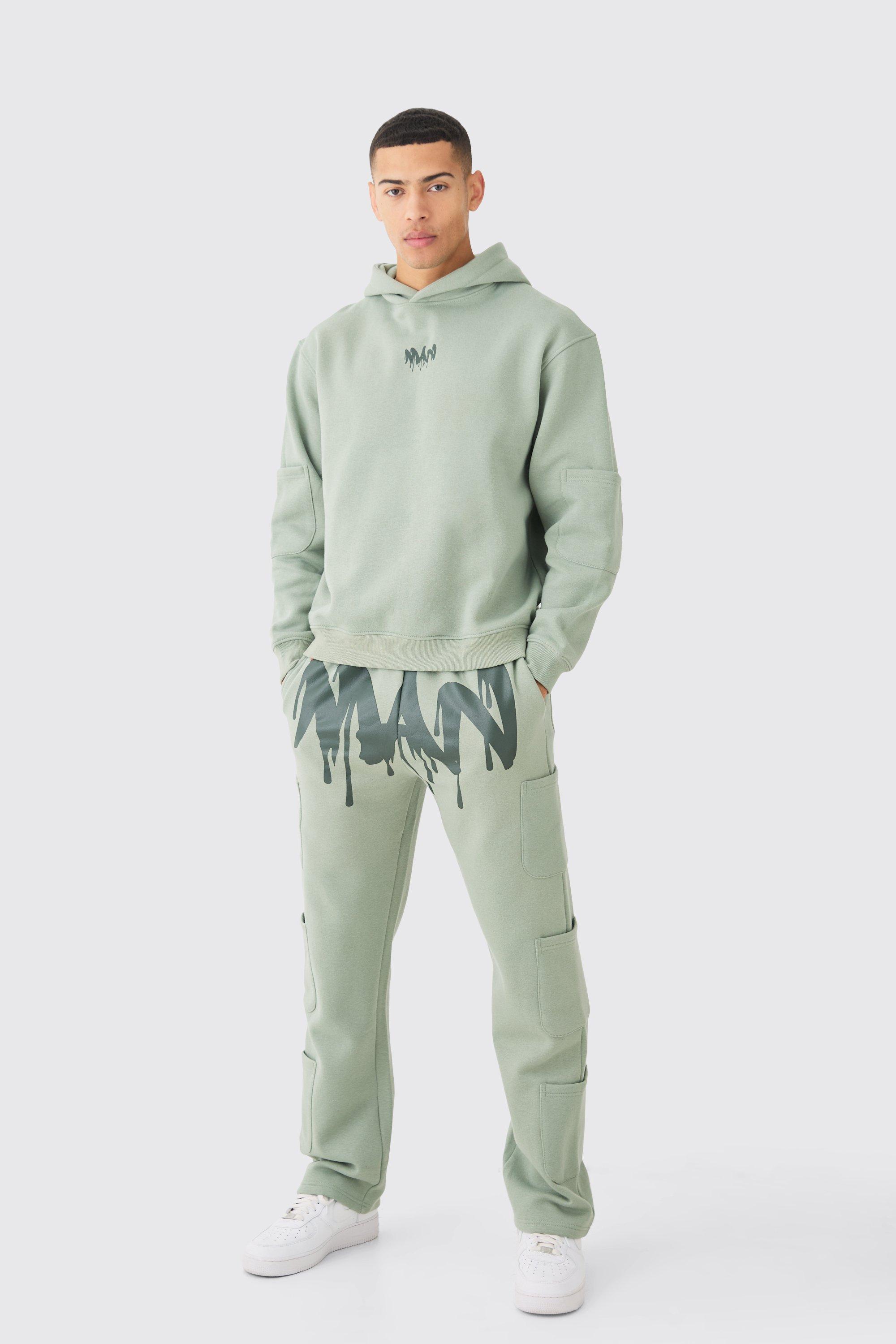 Mens Green Oversized Man Drip Multi Pocket Hooded Tracksuit, Green Product Image