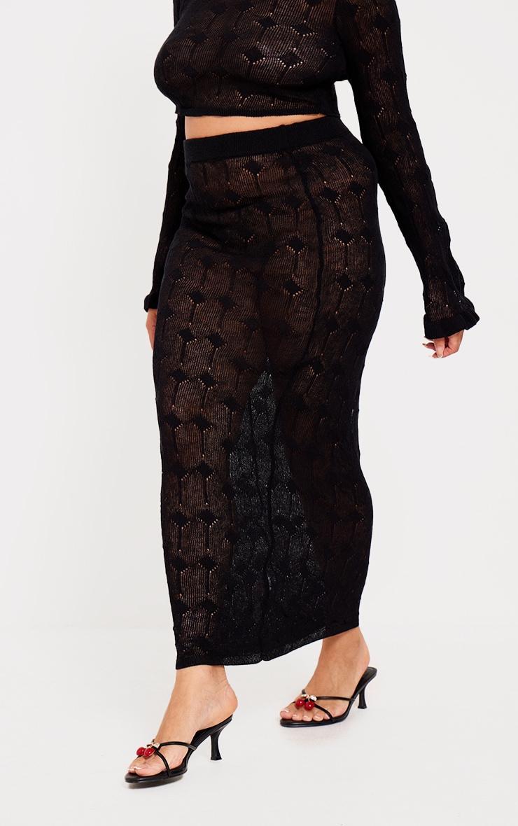 Plus Black Knitted Detail Maxi Skirt Product Image