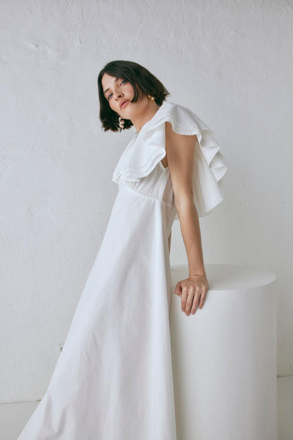 Party Nights Frill Midi Dress White Product Image