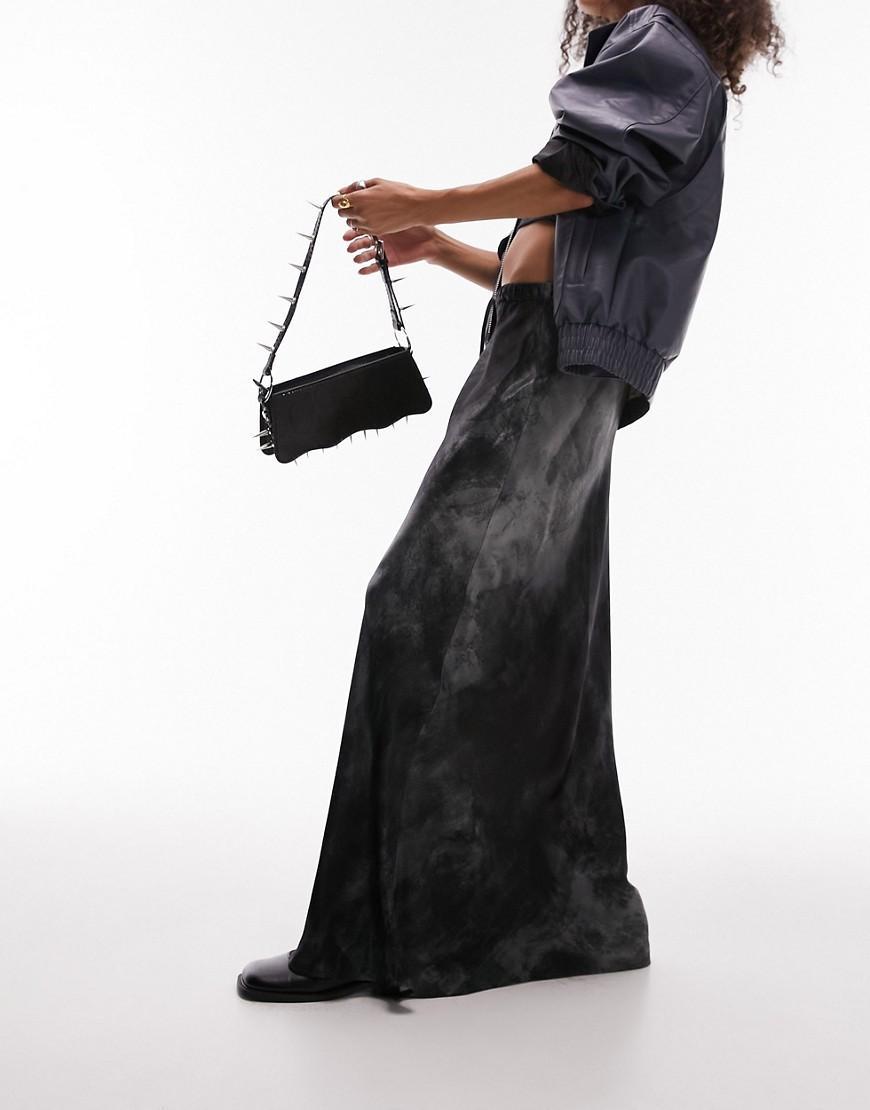 Topshop satin drawstring spray print maxi skirt Product Image