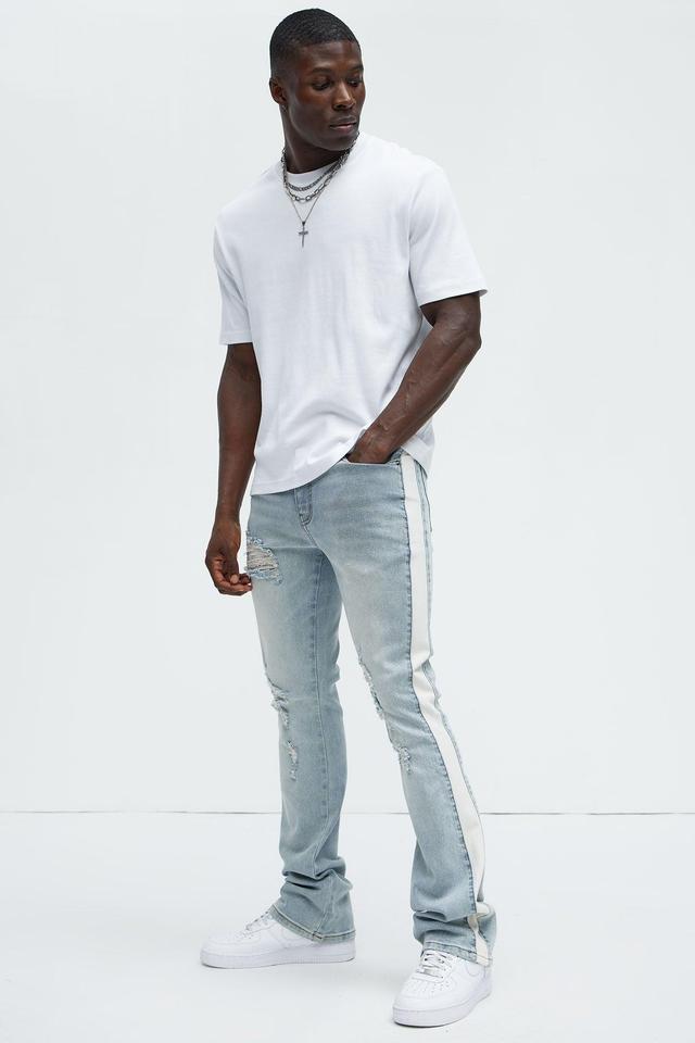 Teek Racing Stripe Stacked Slim Flare Jeans - Medium Wash Product Image