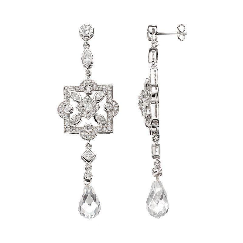 Sophie Miller Cubic Zirconia Sterling Silver Drop Earrings, Womens, White Product Image