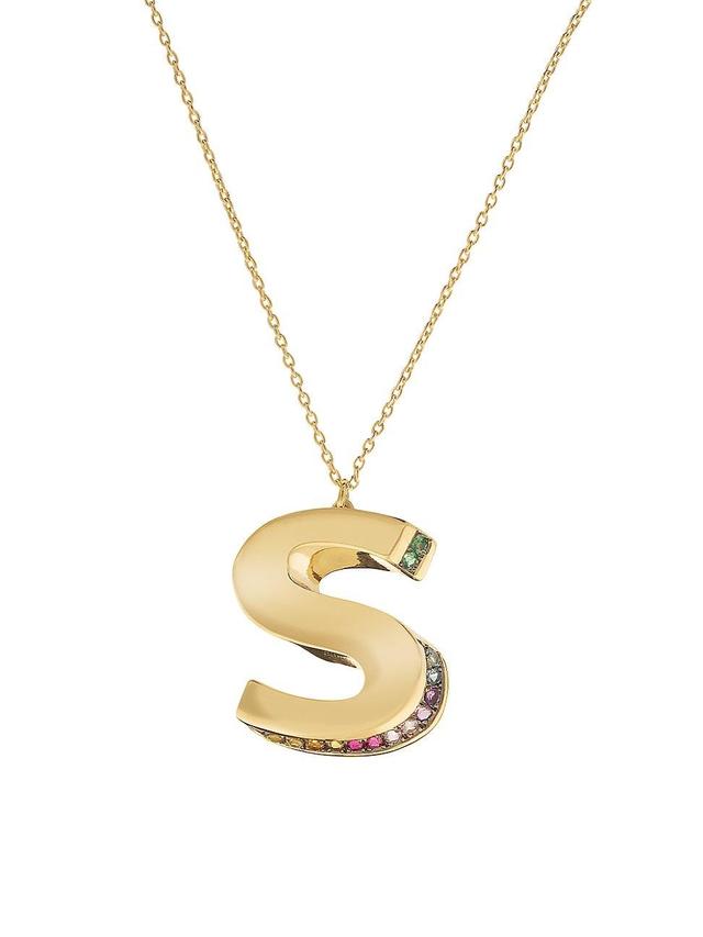 Womens Initials 14K Yellow Gold & Sapphire 3D Pendant Necklace Product Image