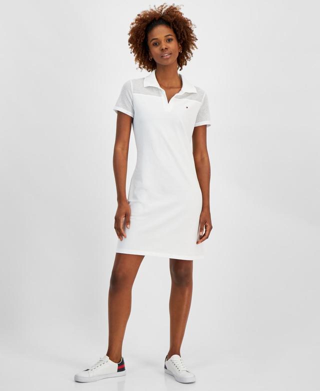 Tommy Hilfiger Womens Johnny Collar Short-Sleeve Logo T-Shirt Dress Product Image