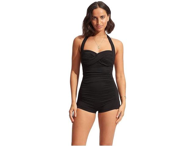 Seafolly Seafolly Collective Boyleg One-Piece (Black) Women's Swimsuits One Piece Product Image