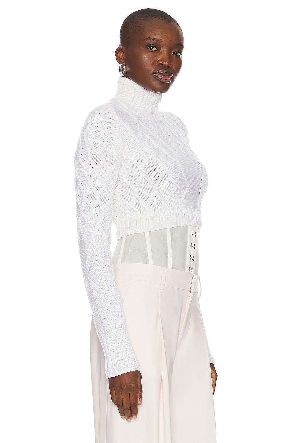 Monse Cropped Cable Sweater in Ivory Product Image