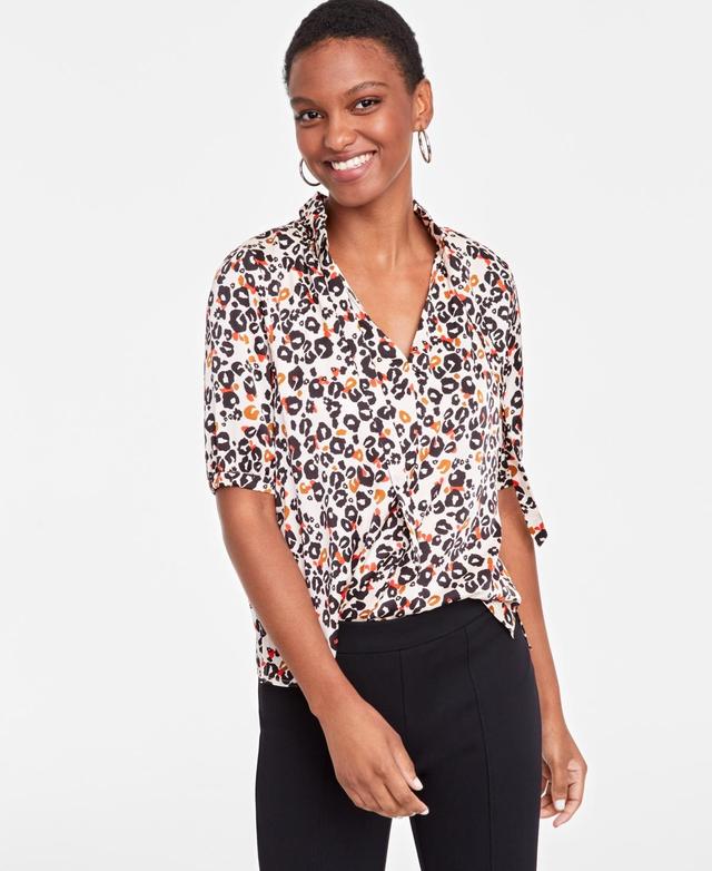 On 34th Womens Ruffle-Trim Split-Neck Elbow-Sleeve Top, Created for Macys Product Image