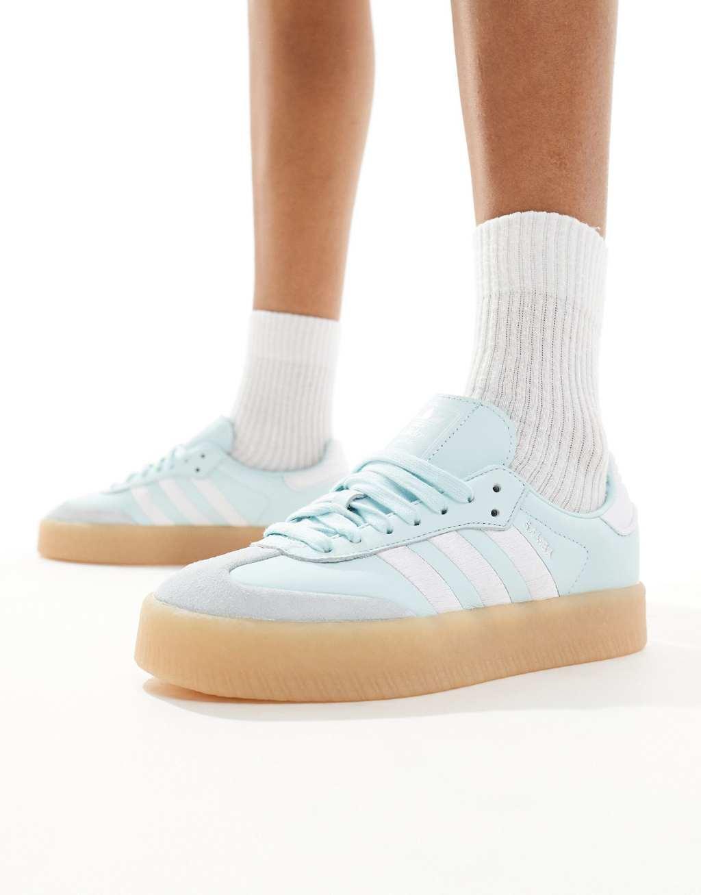 adidas Originals Sambae sneakers in light blue and white with gum sole Product Image