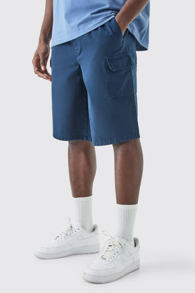 Mens Navy Relaxed Fit Longer Length Cargo Shorts, Navy Product Image