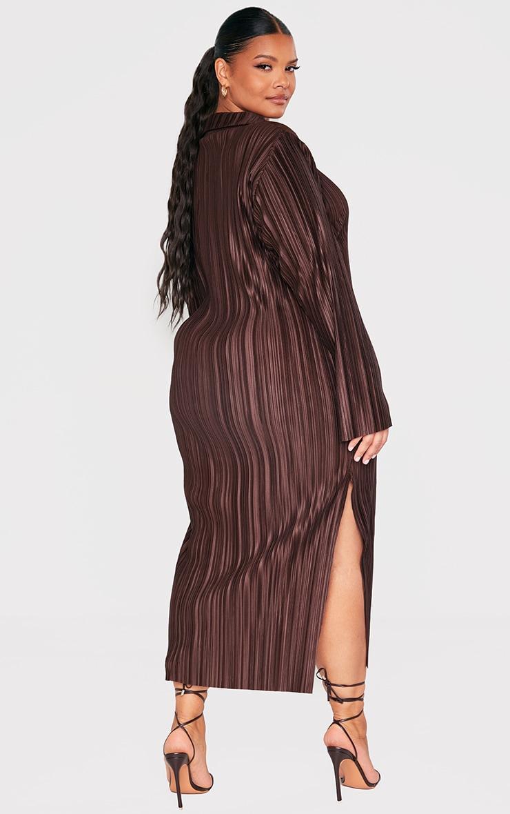 Plus Chocolate Plisse Oversized Midi Shirt Dress Product Image