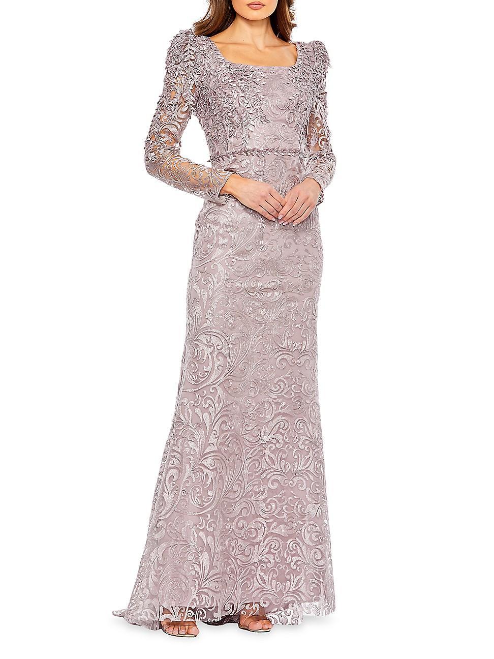 Womens Embroidered Tulle Trumpet Gown Product Image