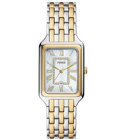 Fossil Womens Raquel Three-Hand Date Gold-Tone Stainless Steel Watch, 26mm Product Image