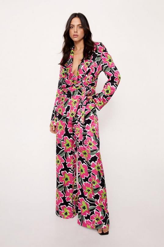 Premium Floral Jacquard Wide Leg Pants Product Image