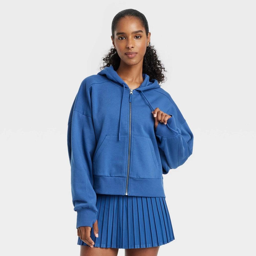 Womens Fleece Full-Zip Hooded Sweatshirt - JoyLab Sapphire Blue product image