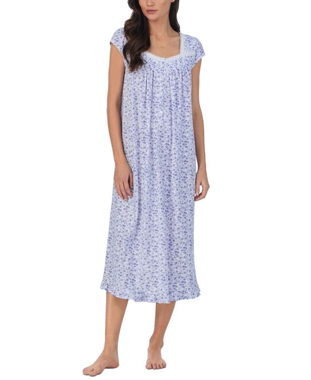 Eileen West Womens Printed Cap-Sleeve Midi Nightgown - White Product Image