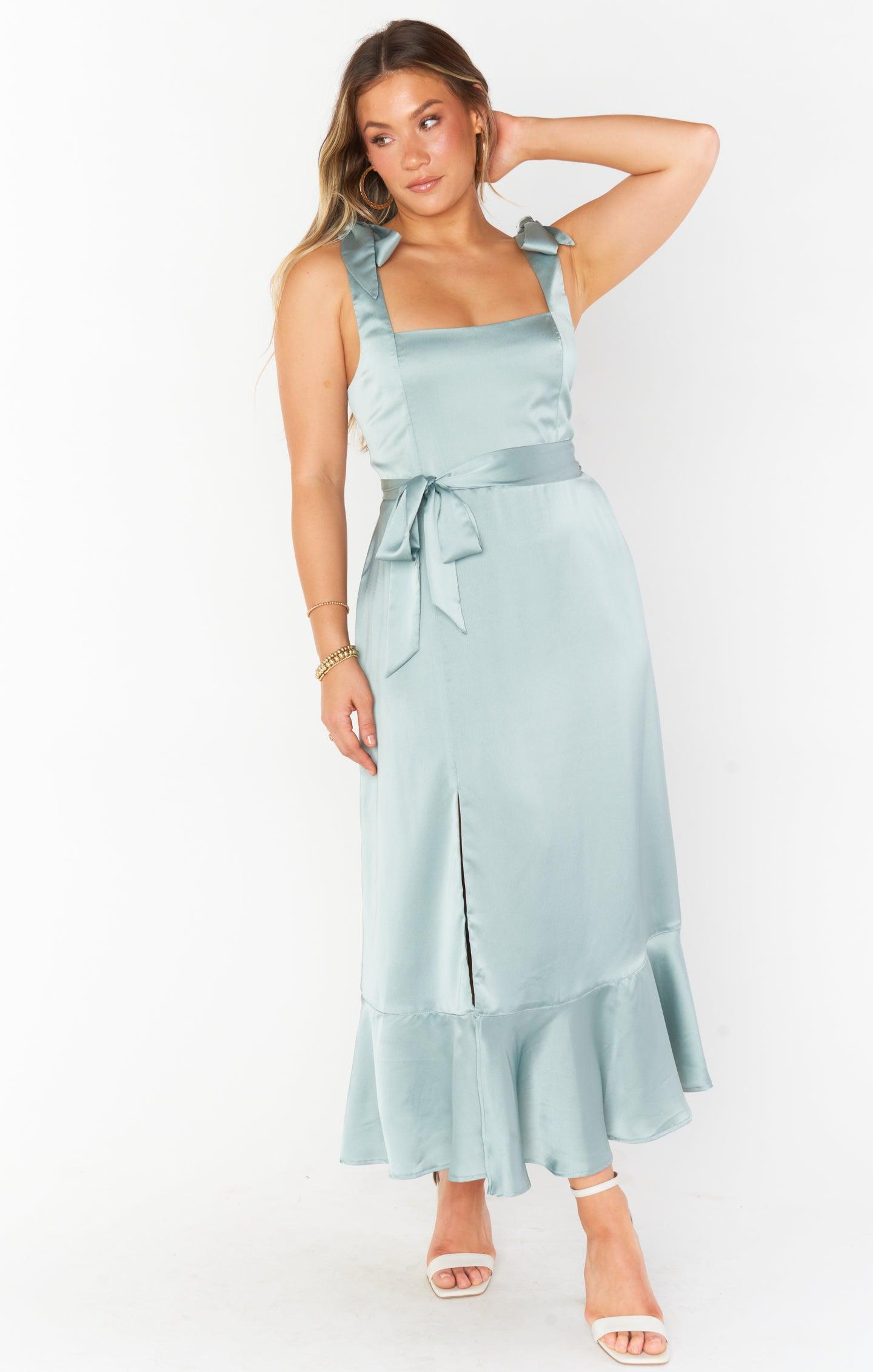 Claire Midi Dress ~ Silver Sage Luxe Satin Product Image