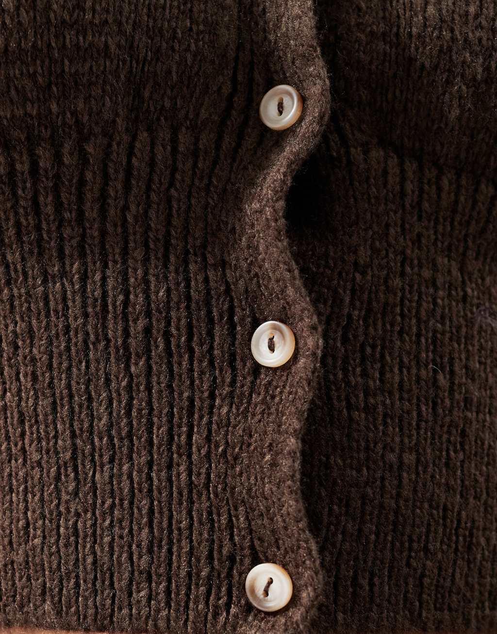 ASOS DESIGN knit high v neck cardigan in chocolate Product Image