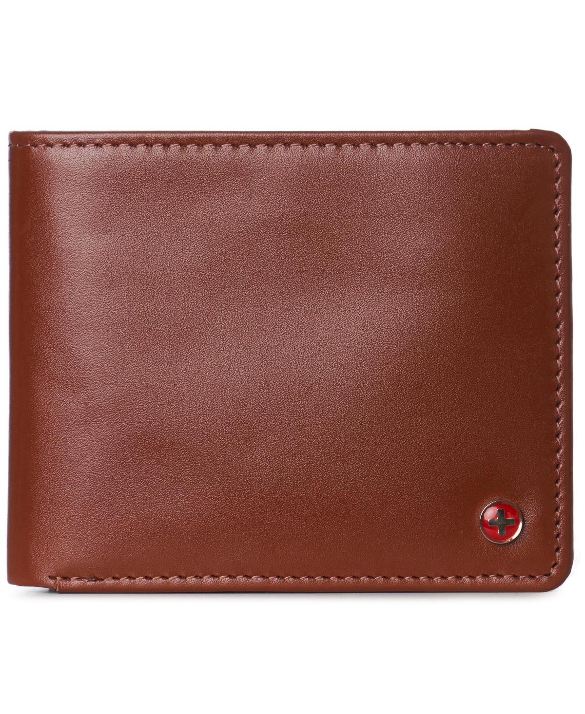 Alpine Swiss Mens Genuine Leather Wallet Passcase Bifold Rfid Safe 2 Id Windows - Tan Product Image