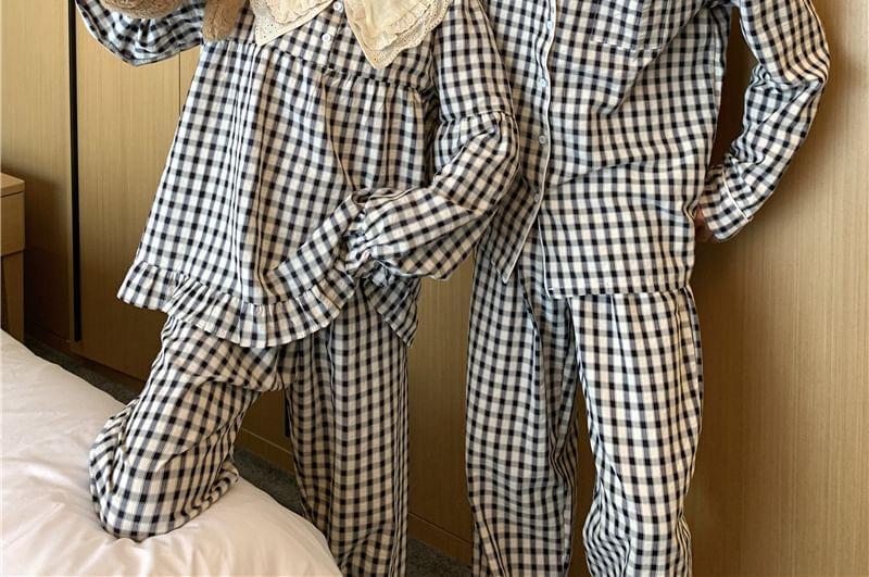 Couple Matching Plaid Pajama Top / Pants / Dress / Set Product Image