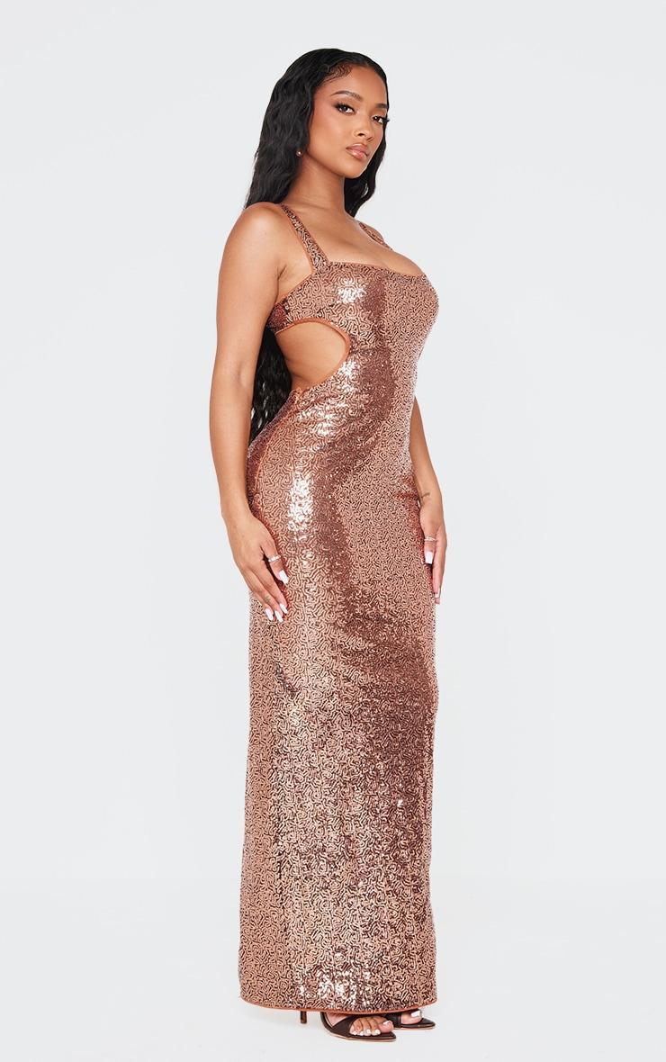 Shape Brown Open Back Fitted Sequin Maxi Dress Product Image