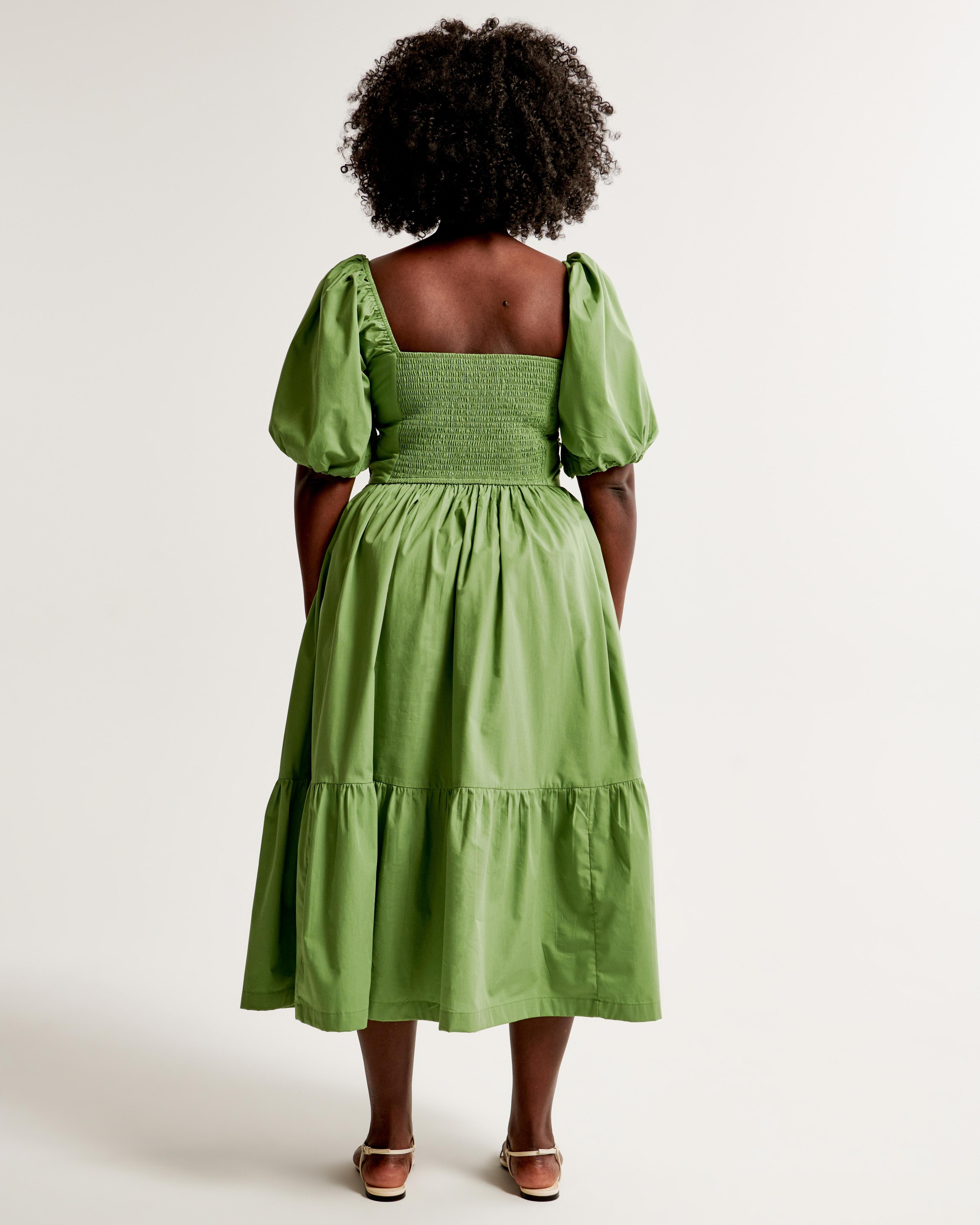 The A&F Emerson Poplin Puff Sleeve Midi Dress Product Image